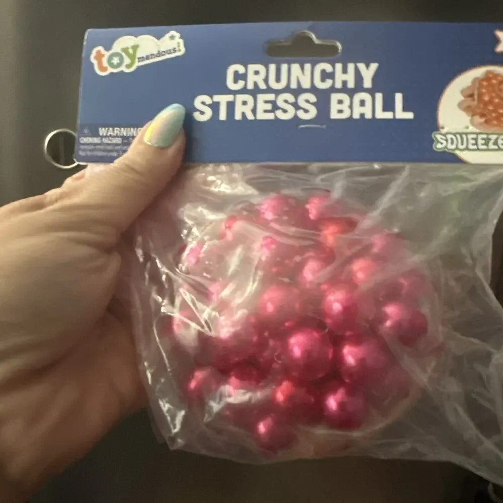 Crunchy Stress Squishy Ball Toymendous Squeeze Dark Pink Pearls Ball New